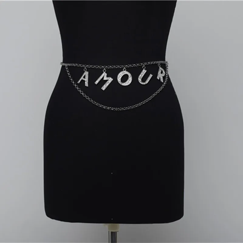 Цепочка для талии с подвеской-надписью Женская модная цепочка со стразами