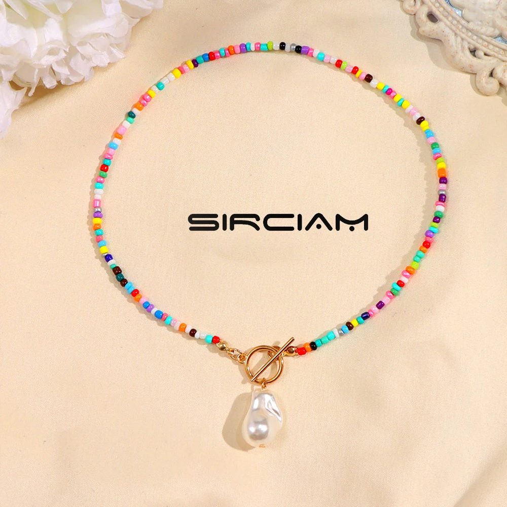 

Summer Rainbow Irregular Pearl Simple Beaded Necklace For Women Baroque Pearl Charm Choker Colorful Rice Bead Jewelry Wholesale