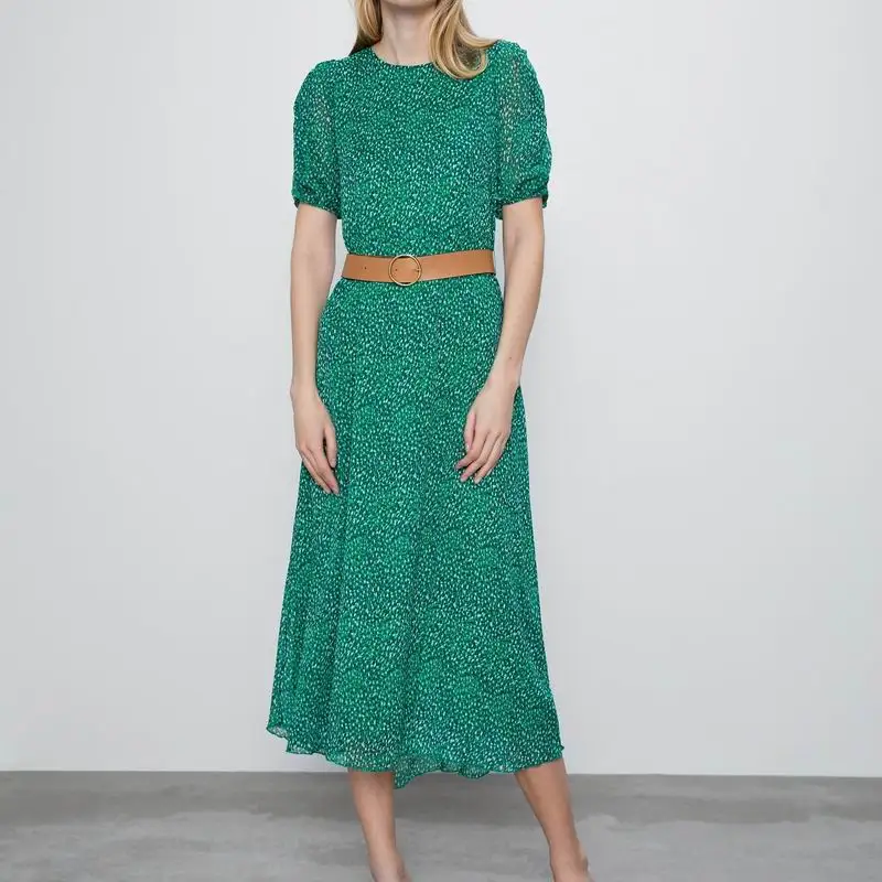 Летнее платье с поясом Лето 2020 новые модные принты шифоновые платья подкладкой