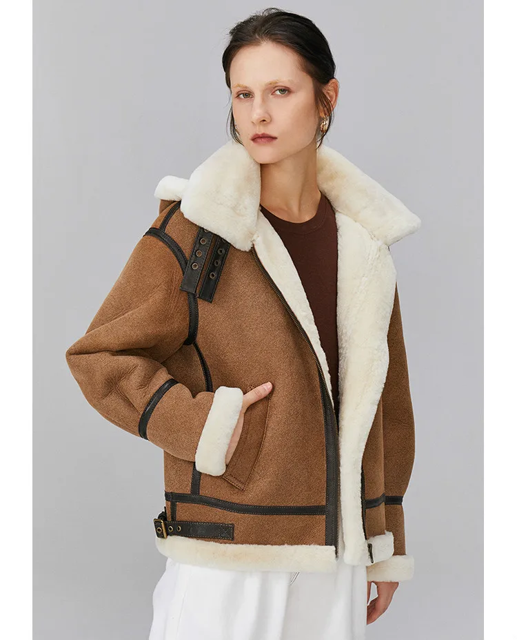 Высококачественное Женское пальто из овечьей шерсти кожаная куртка с капюшоном