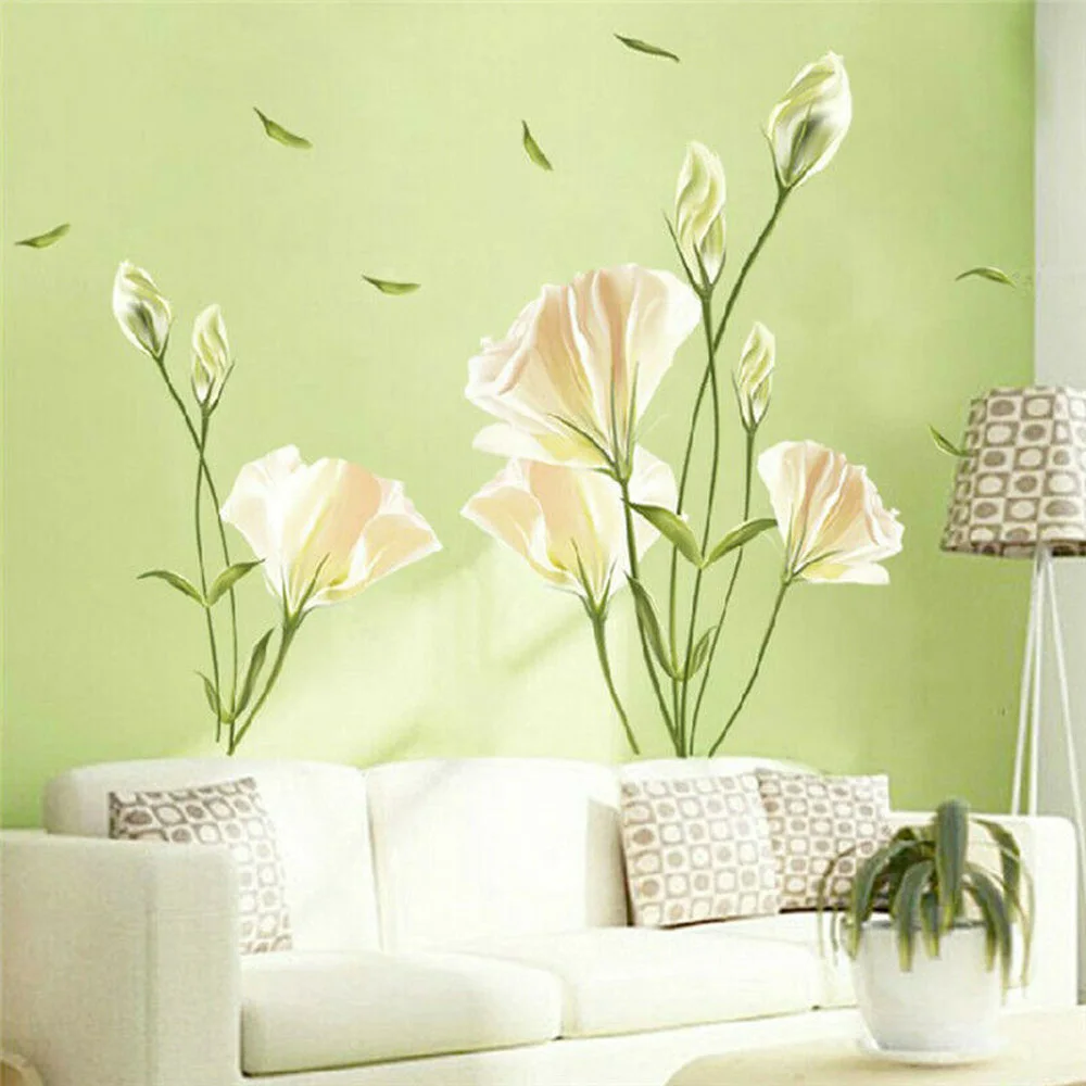 

Fashionable Lily Flower Wall Sticker Room Mural Art Decals TV Background Decor