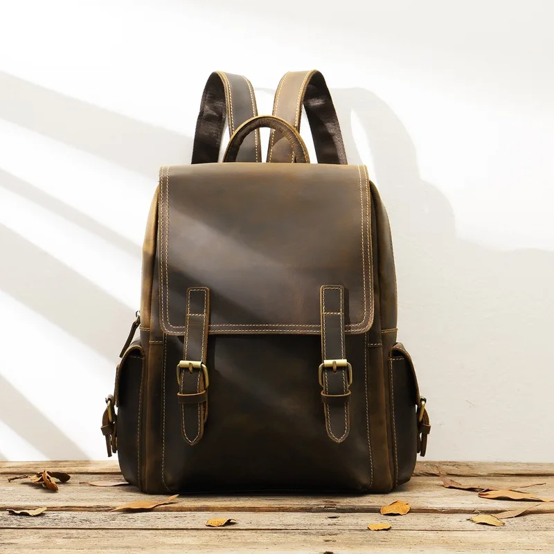 Мужской рюкзак из 100% натуральной коровьей кожи студенческий для мальчиков