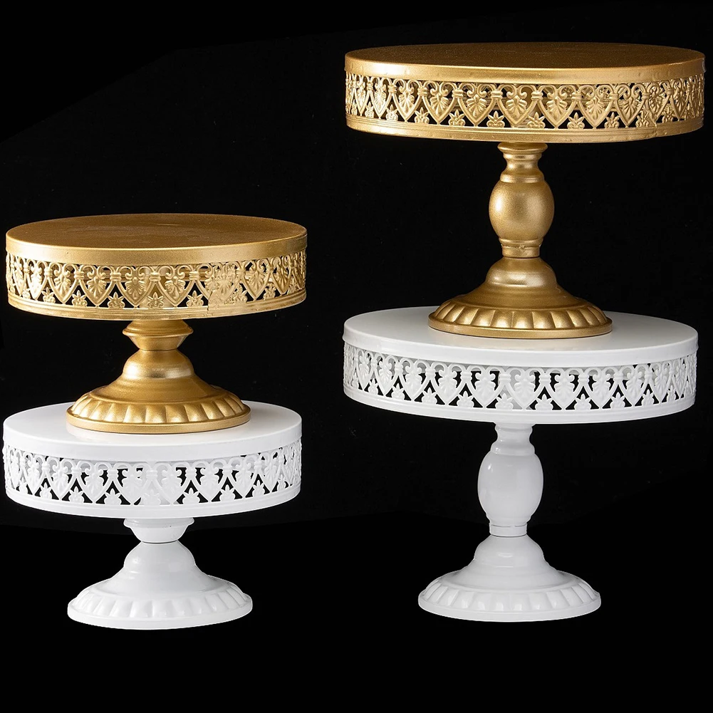 

Round Swivel Cake Stand Rotating Fruit Stands for Cakes Kitchenware Baroque Style Decorating White/Gold