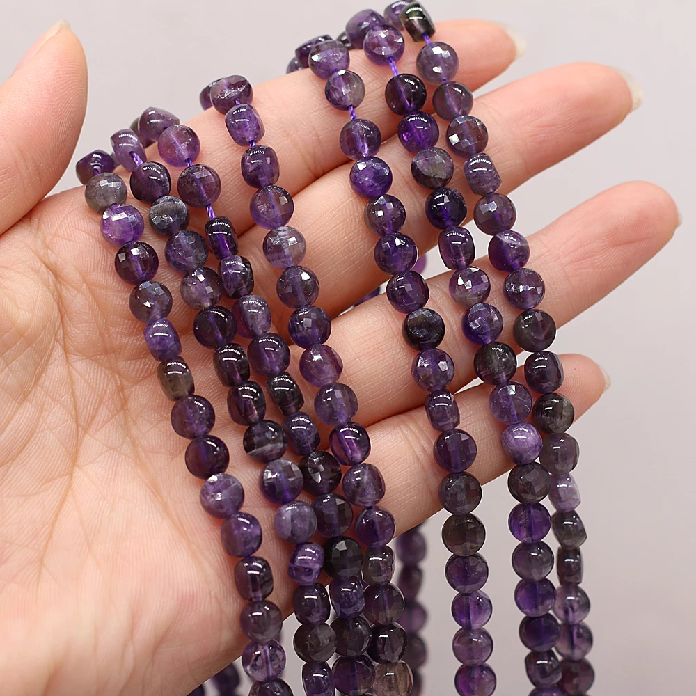 

Natural Semi-precious Stone Oblate Section Beads Amethyst 6mm For DIY Necklace Earrings Accessories Gift Length 38cm