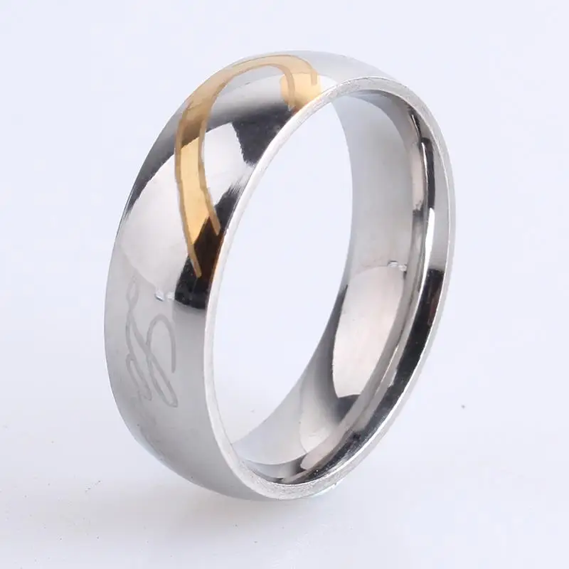 

wedding rings 6mm gold half love heart 316L Stainless Steel wedding rings for women men wholesale