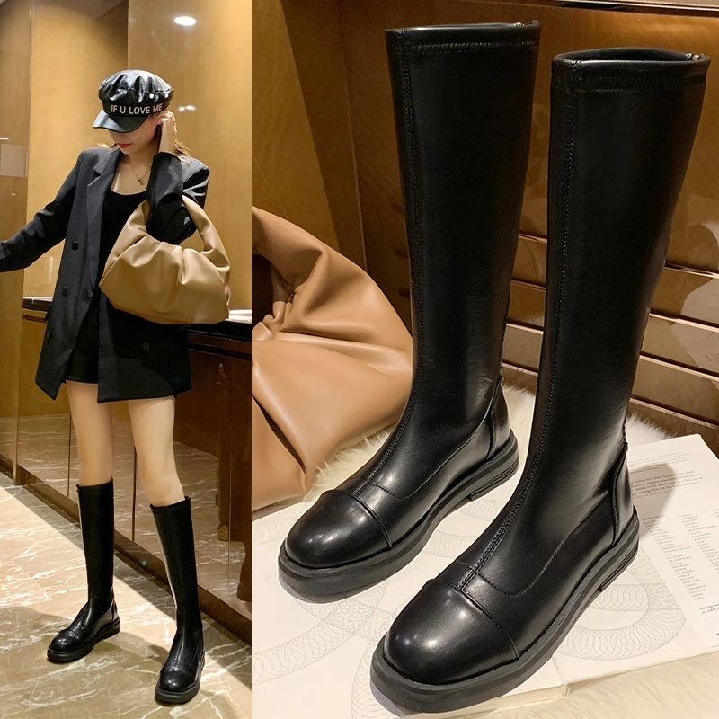 

Autumn Winter Women's Boots Long Tube Waterproof And Cold-Proof Leather Shoes Female Fashionable British Style Casual Chaussure