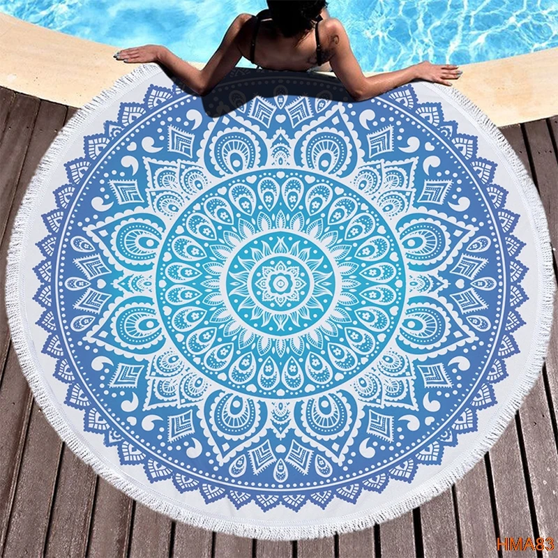 

Boho Beach Towels Printed Black Mandala Beach Towel Microfiber Round Fabric Bath Towels For Living Room Home Decorative