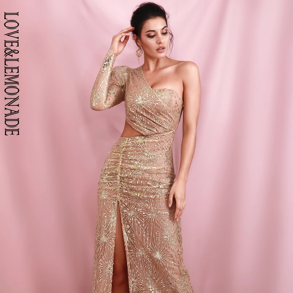 Женское платье с открытыми плечами LOVE &amp LEMONADE длинное из искусственной кожи