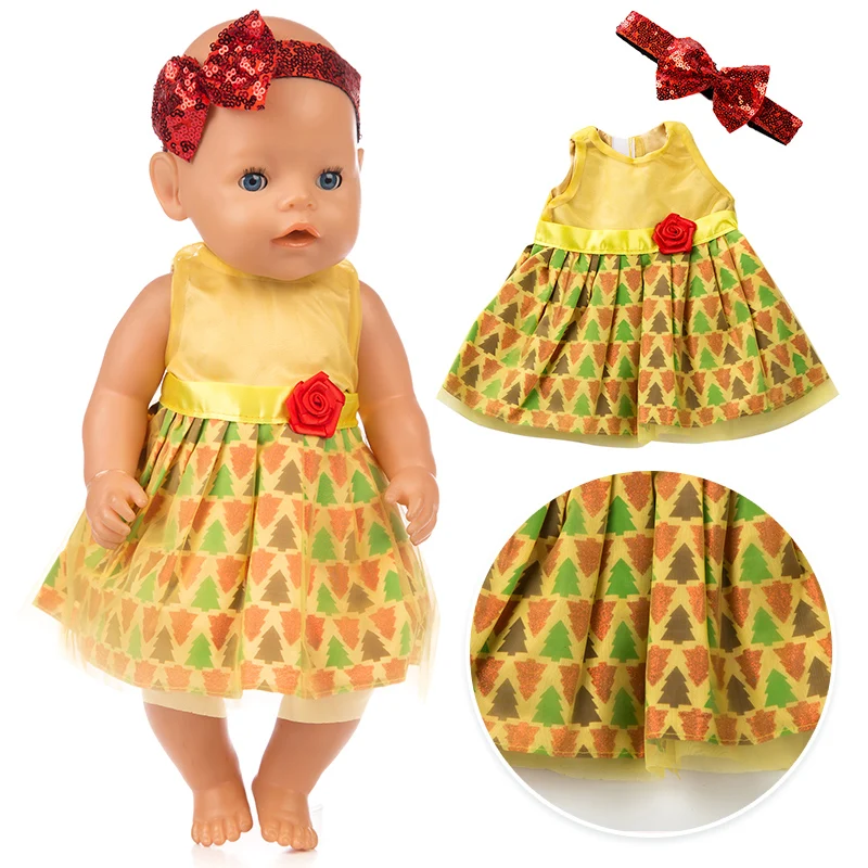 

Fit 18 inch American Baby OG Born Girl Doll Clothes Accessories 43cm Red Yellow Green Hair Christmas Suit For Baby Birthday Gift