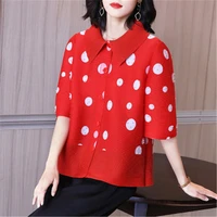 miyake fold springsummer 2021 new fashion polka dot printed long sleeve cardigan top all match short jacket fashion t shirt