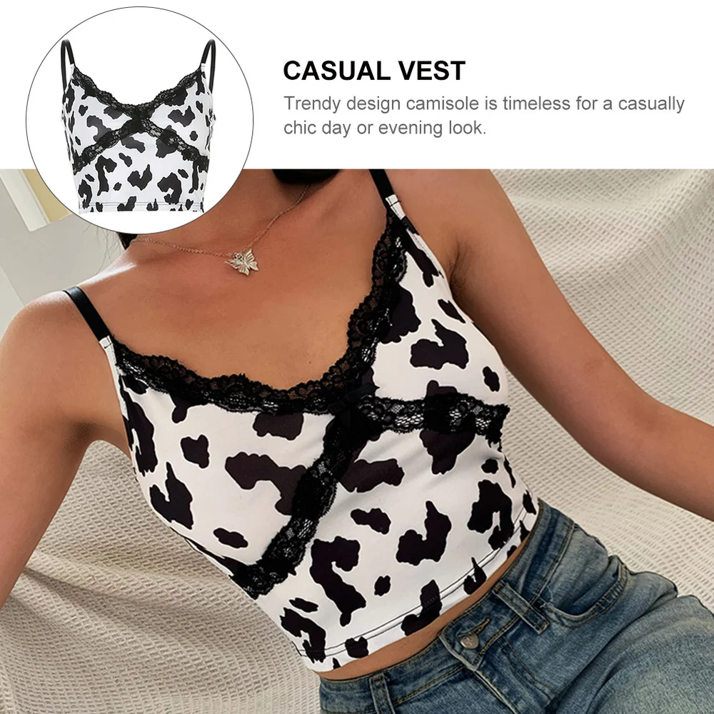 

1pc Lady Summer Short Tops Cow Grain Sleeveless Waistcoat Casual Female Vest