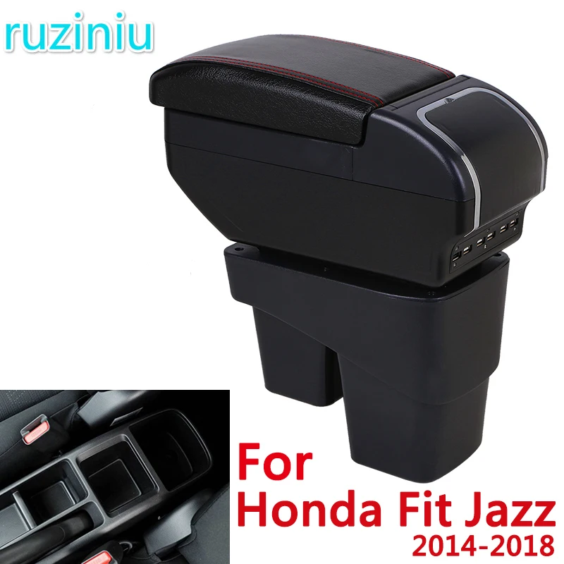 

Car Armrest Box For Honda Fit Jazz 2014-2018 Rotatable Dual Layer PU Leather Central Store Content Box With Ashtray Cup Holder