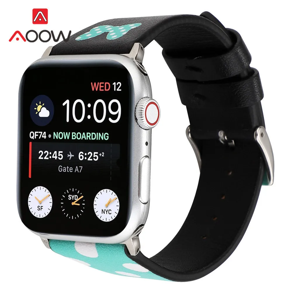 Ремешок для часов из натуральной кожи для Apple Watch 4, 40 мм, 44 мм, 38 мм, 42 мм, браслет с принтом Микки Мауса, ремешок для iwatch 1, 2, 3