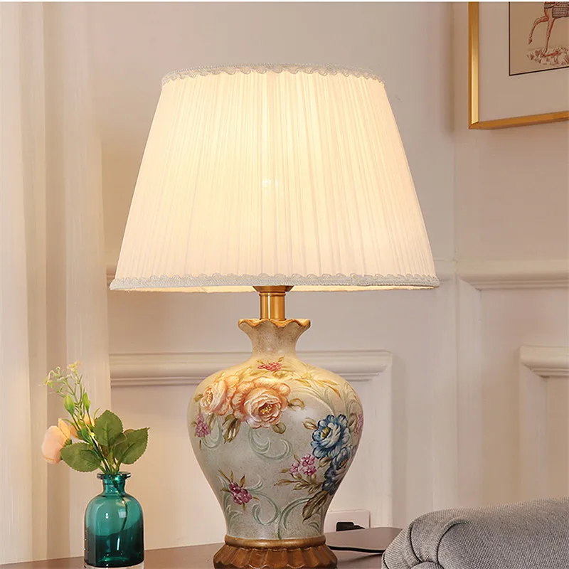 

Chinese style creative flowers ceramic art Table Lamps European classic rural touch switch lamp for bedside&foyer&studio LBO035