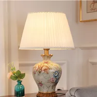 Chinese style creative flowers ceramic art Table Lamps European classic rural touch switch lamp for bedside&foyer&studio LBO035