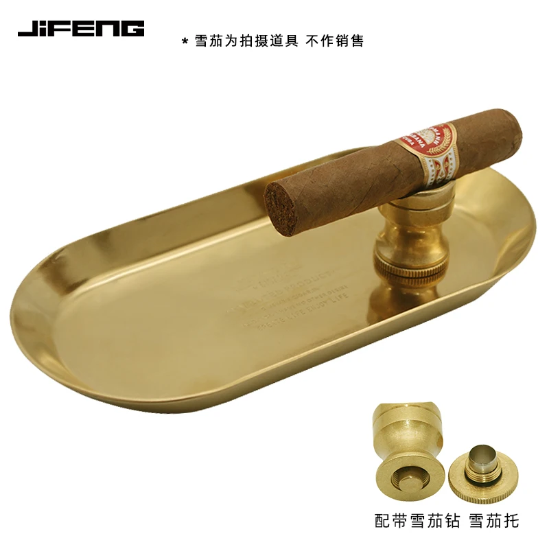 Cigar Dedicated Ashtray Portable Metal Tray Home Creative Ashtray Cigarette Holder Hole Opener Golden Cigar Small Accessories
