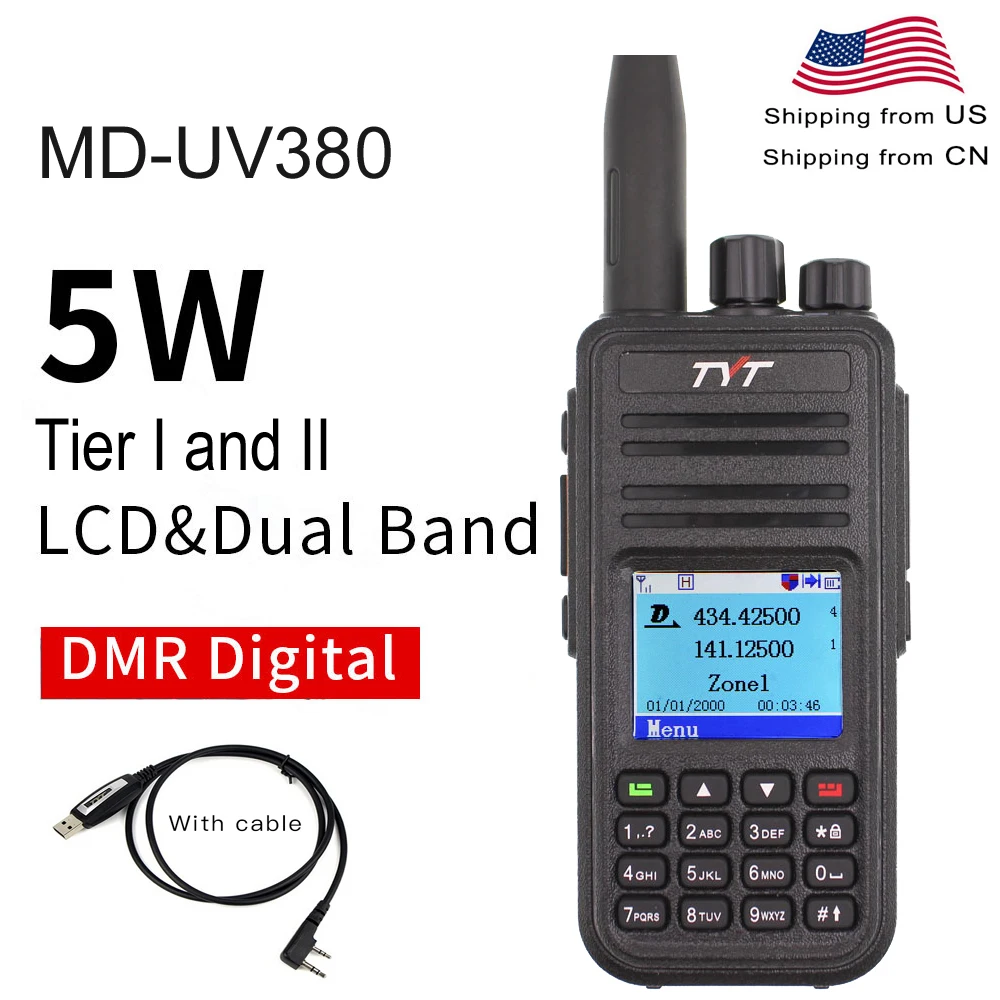 TYT MD-UV380 Dual Band DMR цифровой двухстороннее радио 136-174 МГц и 400-480 Mhz УФ woki токи UV380 dual time слот трансивер