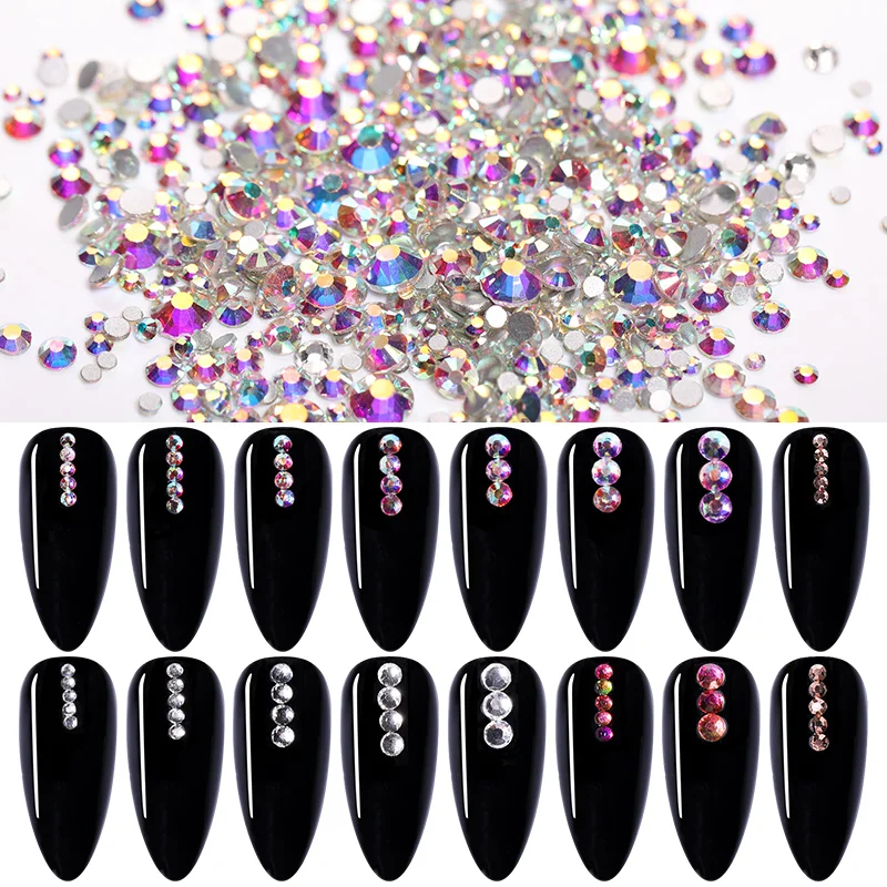 1440 шт Nail Art Стразы, Роза золотого и красного цвета AB Цвета с плоской задней частью, с декоративной отделкой бисером, смешанные Размеры DIY 3D нейл-арта украшения