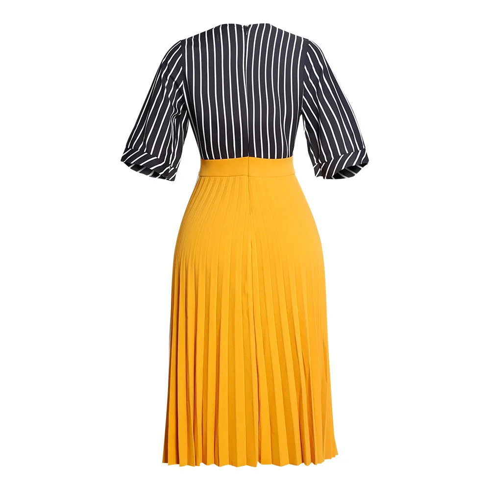 

M-2XLAfrican Clothing New Fashion Dashiki Dress Women's Sleeves Striped Print Stitching Office African Ladies Pleated Skirt 2021