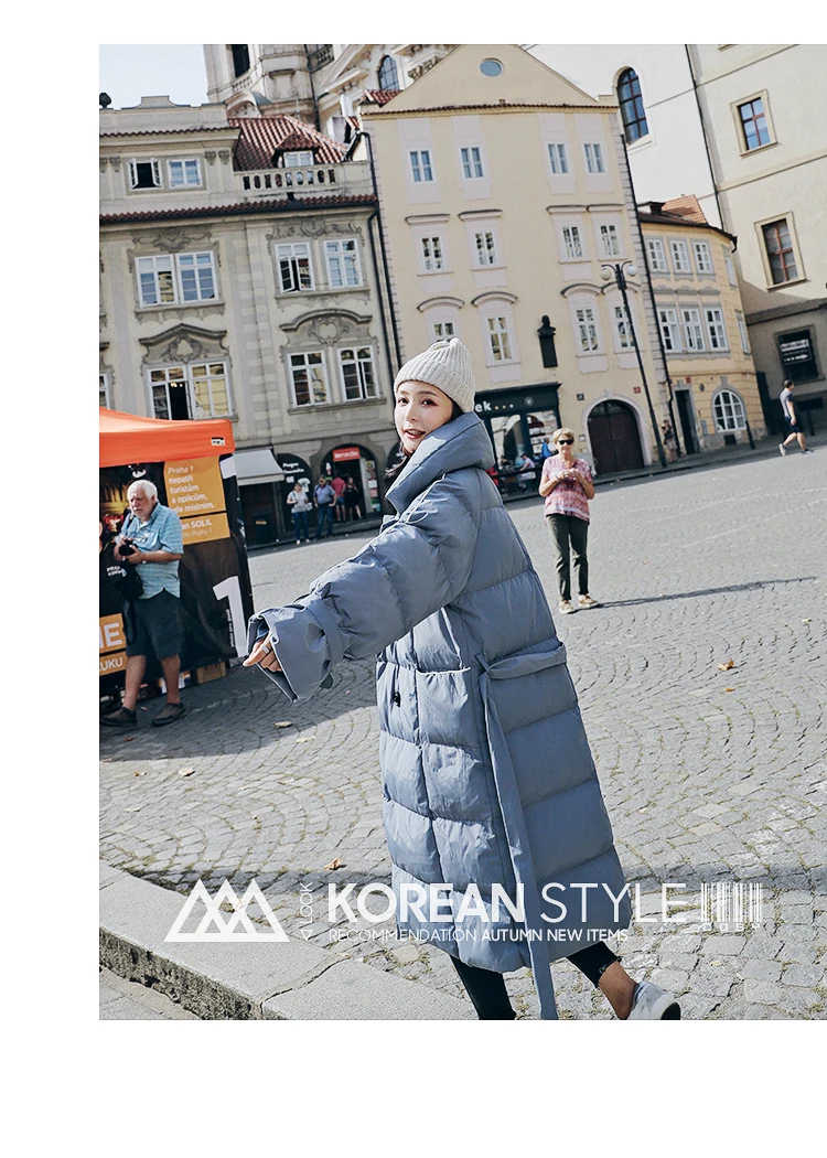 Hong Kong Style Thick Long Lace-up Cotton Coat Women's Winter Style Students Cotton-padded Jacket down Feather Cotton-padde