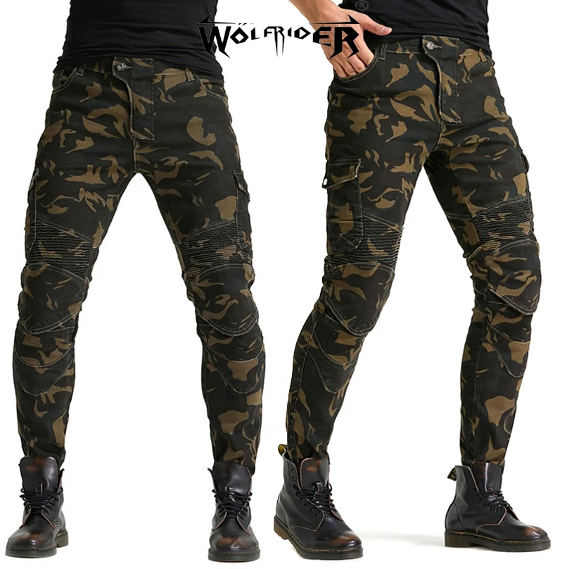 Camouflage motorcycle pants WF-06 moto daily cycling protective jeans moto sports knight casual trousers