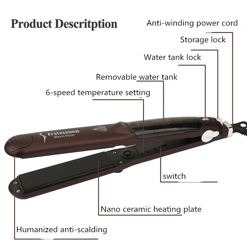 Профессиональный керамический паровой выпрямитель для волос с быстрым нагревом