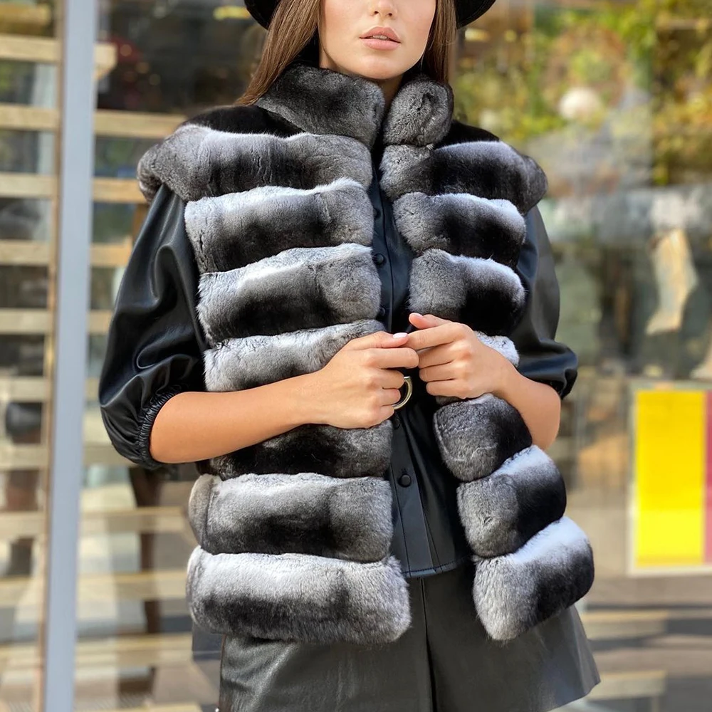 Natural Women Real Rex Rabbit Fur Jacket Stand Collar High Quality Winter Fashion Genuine Full Pelt Rex Rabbit Fur Coats Outwear