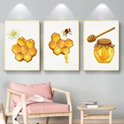 Настенная картина с изображением пчелы под старину, естественный постер в винтажном китайском стиле, насекомые, пчела, желтая тонированная схема пчелы, декор для стен