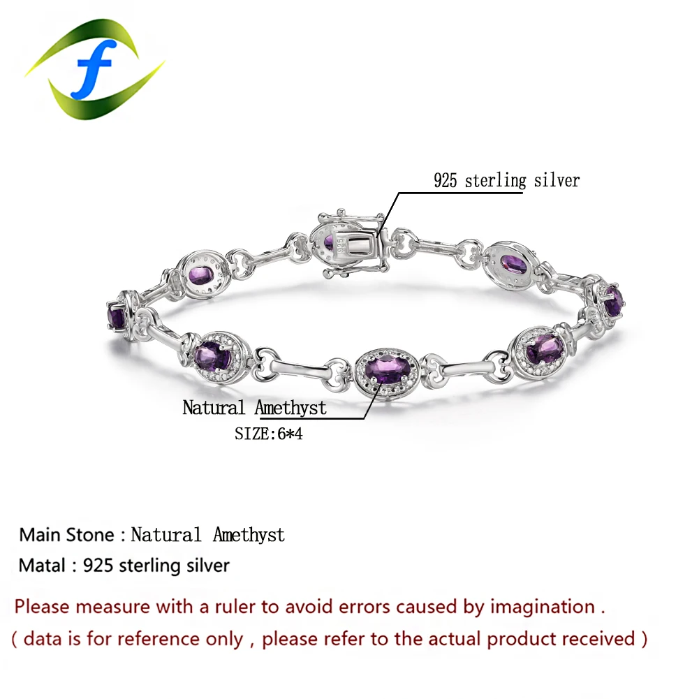 

GZ ZONGFA Hot Selling Natural Amethyst Fashion Jewelry 925 Sterling Silver Crystal Bracelet