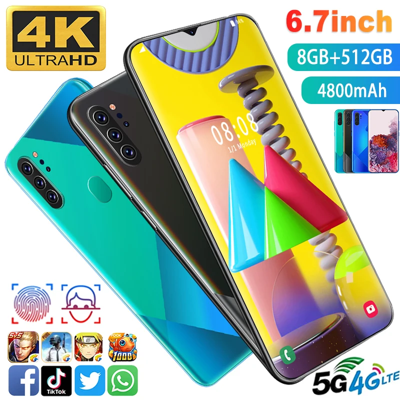 

Big Discount M80 8GB 512GB 6.7 Inch Andriod10 13MP 24MP Smartphone Snapdragon 888 Face ID Finger Print 5G Cellphone