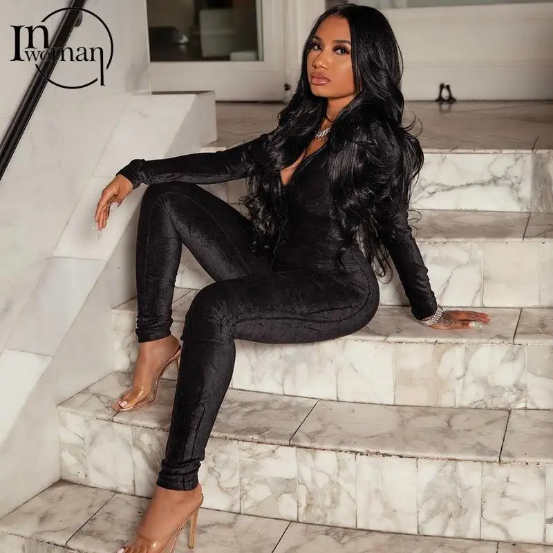 

Женский комбинезон с V-образным вырезом, с длинным рукавом