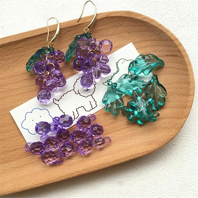 

10 шт. милые Моделирование Фиолетовый виноградные листья акриловые бусины для изготовления украшений вручную, сделай сам, серьги ожерелье, ю...