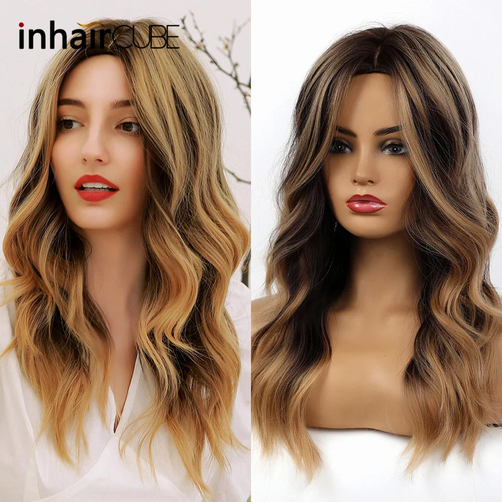 Inhaircube парик Ombre коричневый до блондинка синтетические парики для черно-белых