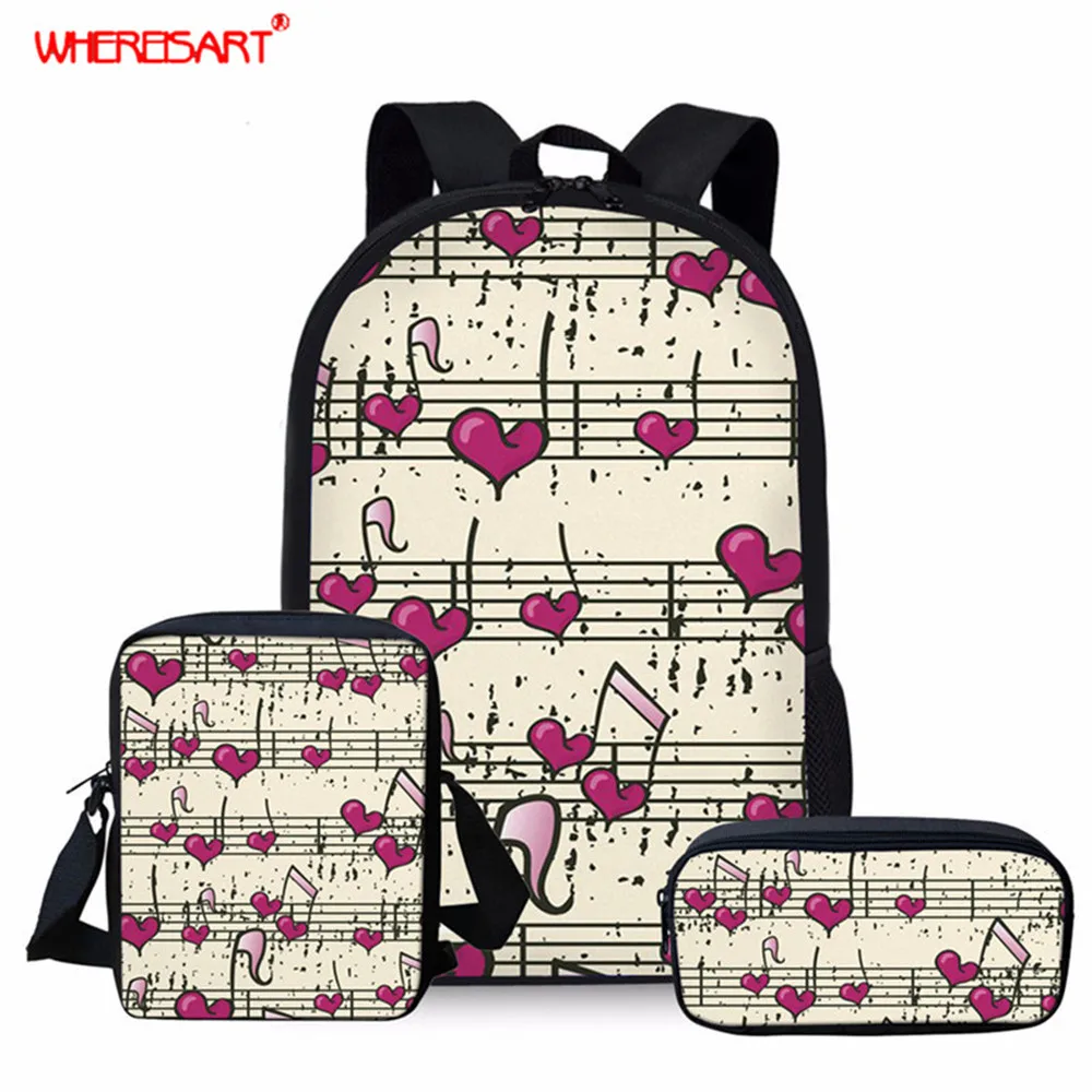 WHEREISART Love Music Note школьные сумки для студентов большие книг художественный дизайн