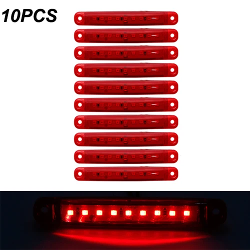 9LED red x10 Янтарный автомобилей Внешнее освещение светодиодный 12 V-24 v 9/6 светодиодный авто шины Грузовик Боковые Габаритные светодиодный индикатор низкая СВЕТОДИОДНЫЙ трейлер светильник задняя сторона лампы - Цвет: 9LED red x10