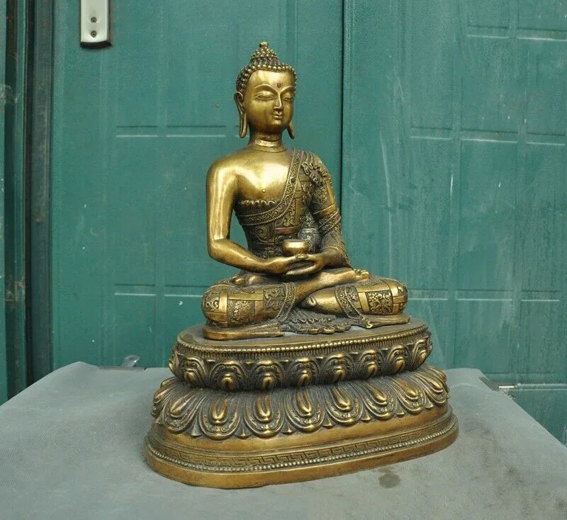 

wedding decoration Tibet Buddhism Bronze 24k Gold Gilt Inlay gem Shakyamuni Medicine Buddha statue
