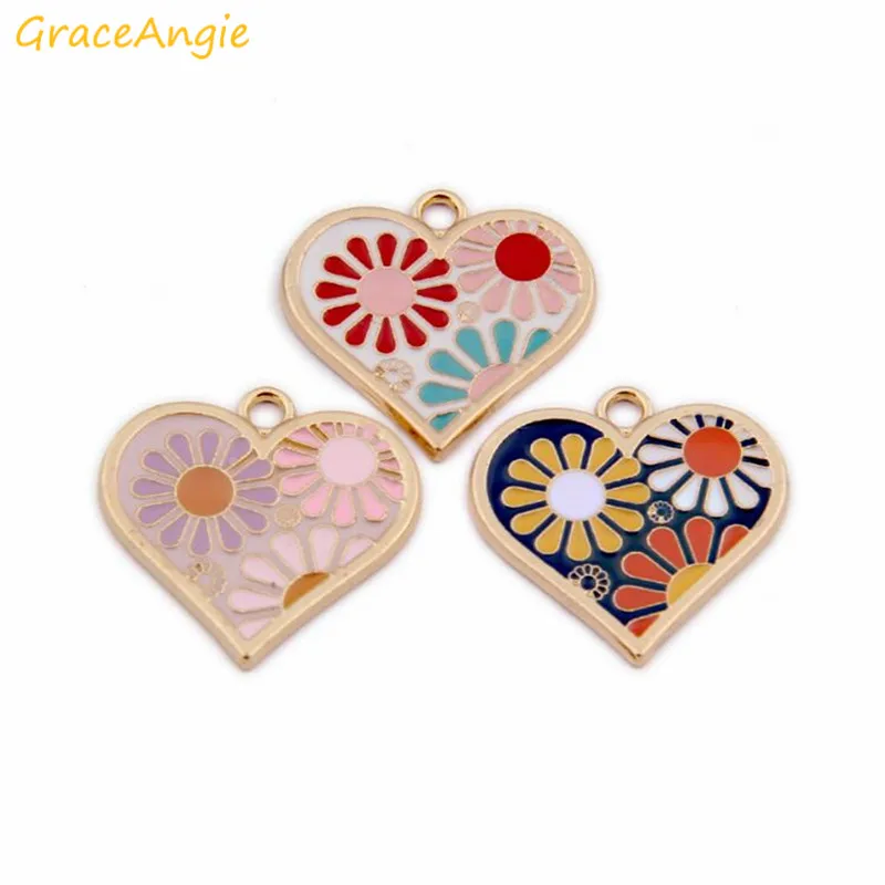 

6 шт./лот подвески из сплава с эмалью, любовь, сердца, цветы, металлические бусины, подвеска ручной работы для Diy браслета, изготовления ювелир...