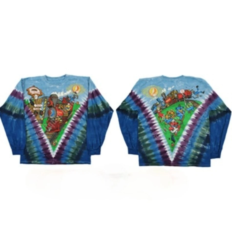 

2021ss Tie Dyed Travis Scott Cactus Jack Long Sleeve T-shirts Men Women Bear Train Printing Top Tees clothing