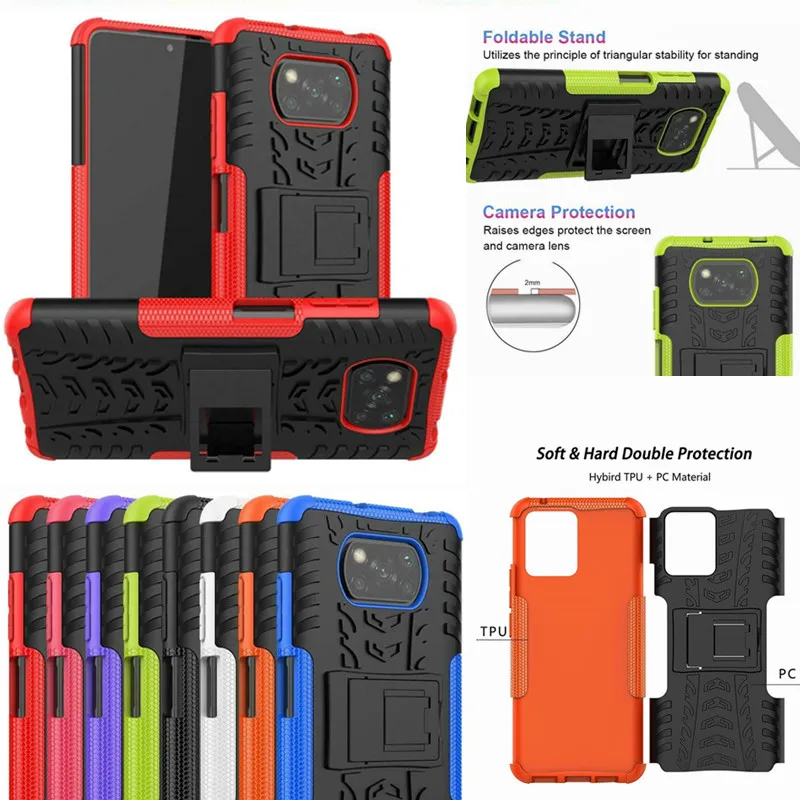 

Armor Shockproof Case For Xiaomi Pocophone Poco X3 NFC Stand Holder Rugged Silicone Case for Mi Poco X3 Pro PocoX3 Bracket Cover