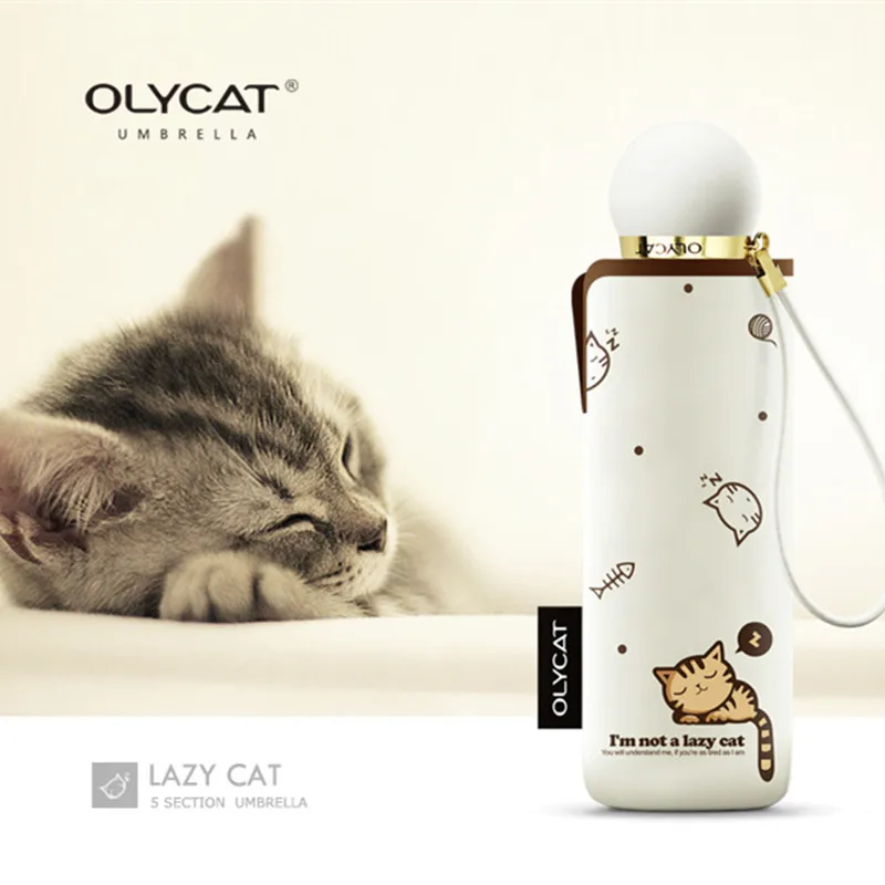 OLYCAT мини-зонт в 5 раз, Солнцезащитный зонт, Карманный Зонт для женщин, Зонт от дождя, ультра-светильник, Прекрасный Кошачий зонтик, защита от ультрафиолета, Paraguas