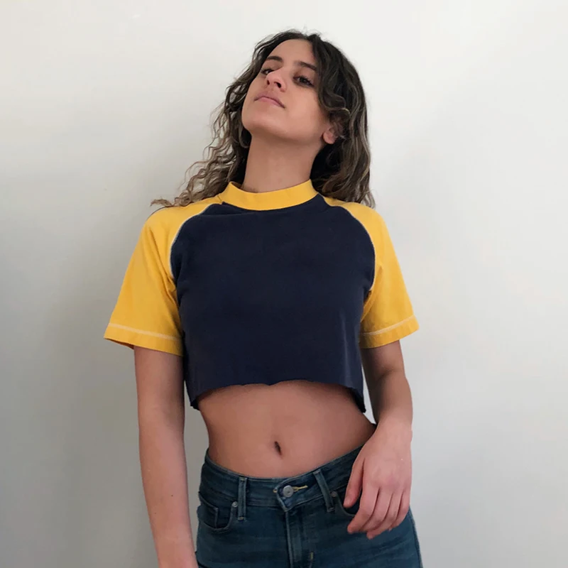 

Rockmore Patchwork Crop Top y2k Short Sleeve T Shirt Women'S Tops Aesthetic Crewneck T-Shirt Harajuku Baby Tee Summer Vintage