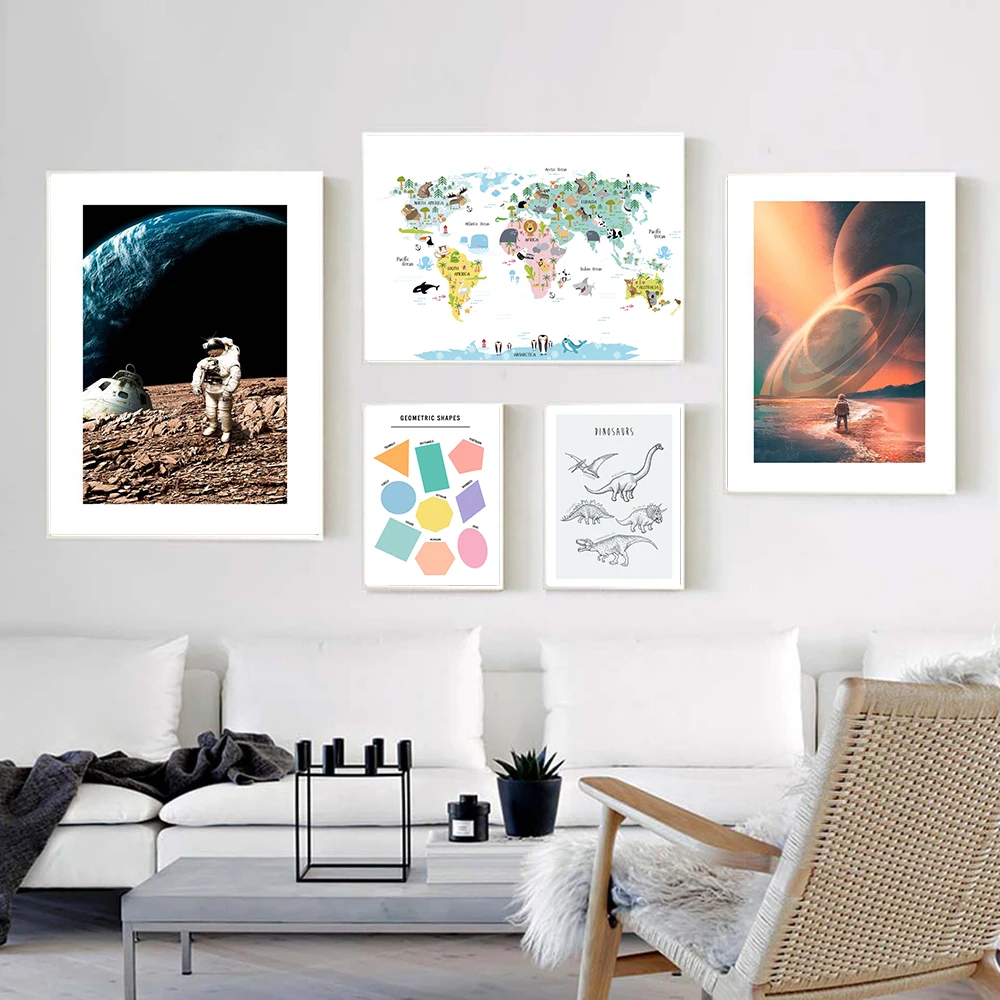 Картина на холсте с геометрическим рисунком динозавра скандинавские постеры и