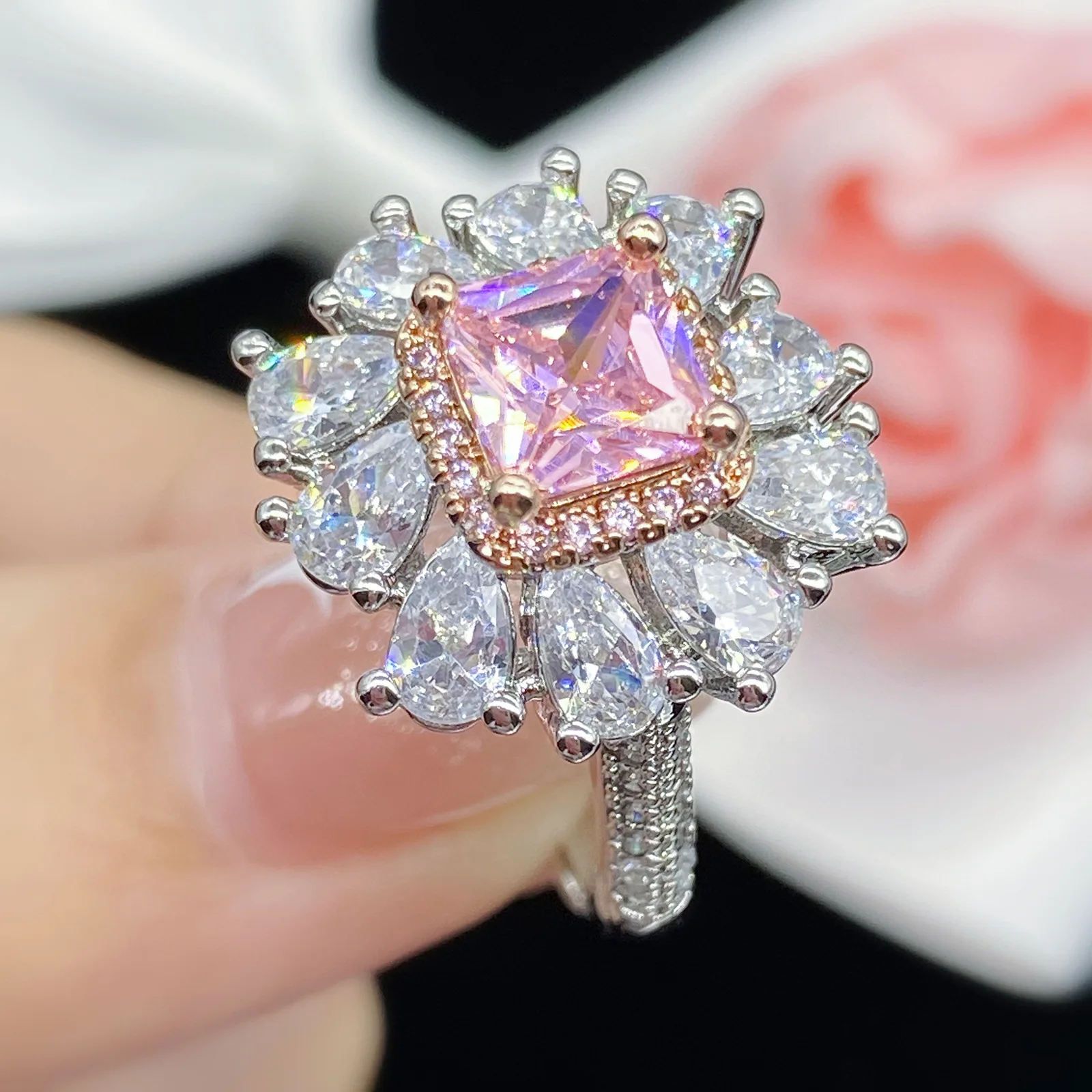 

QTT Fashion Pink Spinel Finger Rings For Women Romantic Gemstone Wedding Ring 925 Silver Jewelry AAAA Zircon Elegant Party Gift