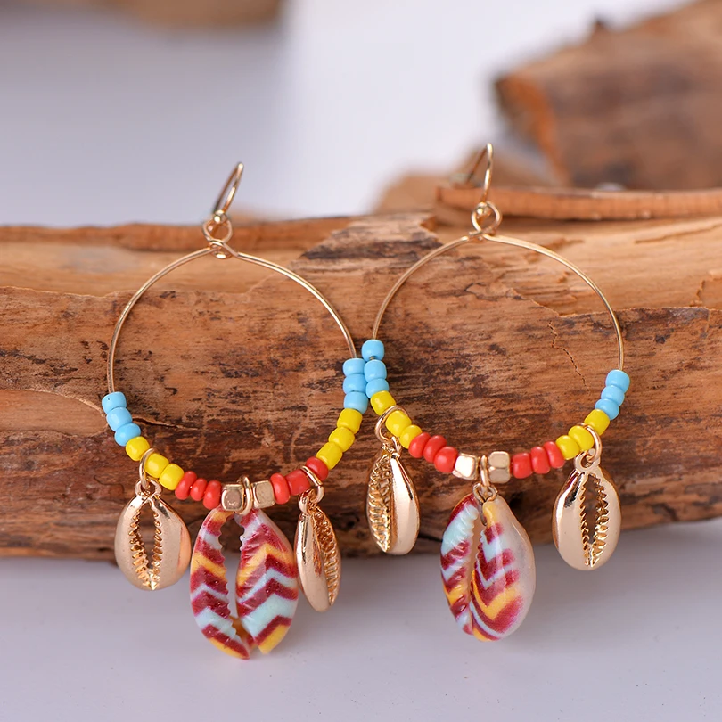 Boho Fresh Natural Shell Висячие серьги Модные ювелирные изделия 2019 многоцветные бусины