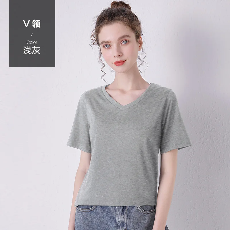 

Women Cotton O-neck V-neck Tees Short-sleeve Tops