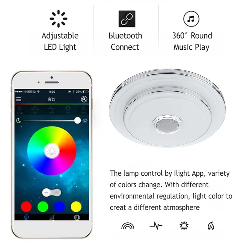200W 40cm 2 capa RGB luz de techo LED regulable APP de música bluetooth luz hogar dormitorio inteligente lámpara de techo con Control remoto