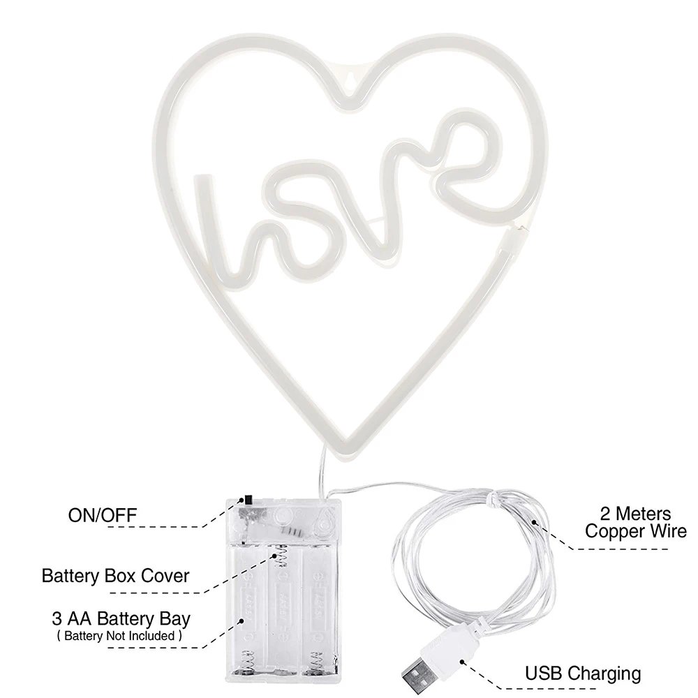 Неоновый светодиодный светильник 1 шт. любовь Сердце свадьба Рождество вечеринка