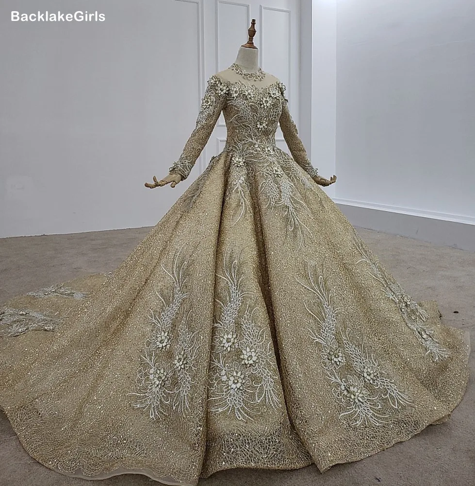 3d цветок невесты роскошные мусульманские свадебные платья бальное платье