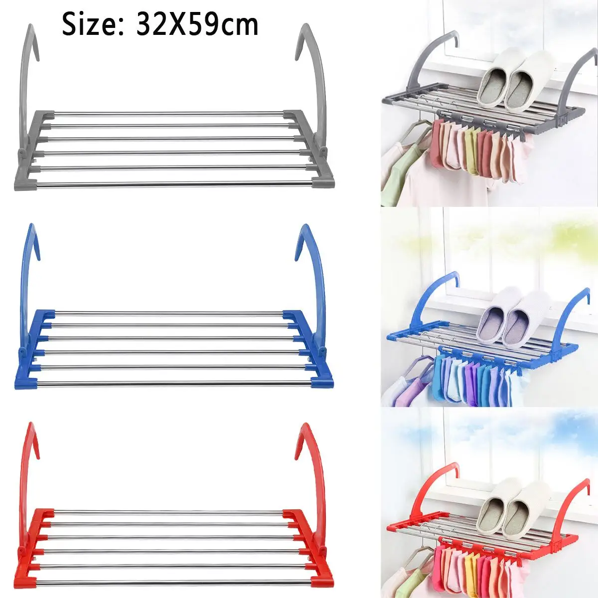 

Стойка для обуви для балкона, многофункциональная Складная стойка для сушки окон, полка для хранения полотенец для одежды в помещении, круглая трубка
