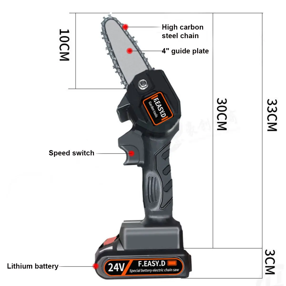 

24V Chainsaw Electric Pruning Saw Rechargeable Lithium Battery Mini Electric Saw Household Garden Logging Woodworking Tools